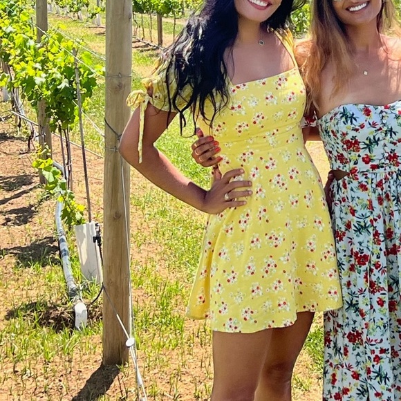 Lulus Camellia Curtsies Yellow Floral Print Skater Dress - Picture 5 of 5